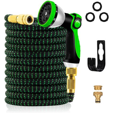 Tuyau Arrosage Extensible - 15m/50FT Tuyau d'arrosage Flexible avec 10 Modèles de Pulvérisation, Connecteurs Métalliques 1/2" et 3/4" Garden Hose pour Jardin, Arrosage, Nettoyage