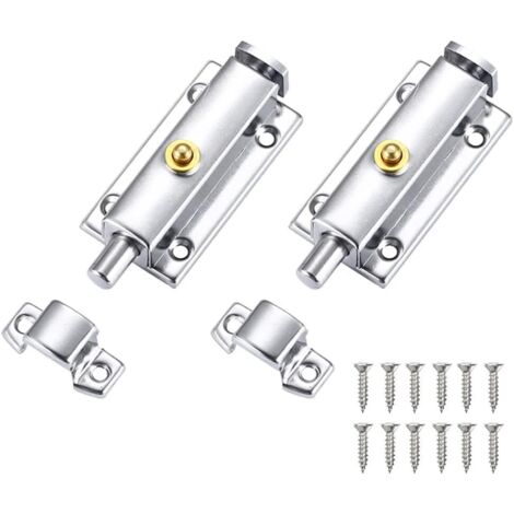 2 Pcs Verrou Porte en Acier Inox Loquets de Porte, Loquet de Verrouillage Automatique Targette Portail Verrou de Sécurité Verrou Bouton (1/7)