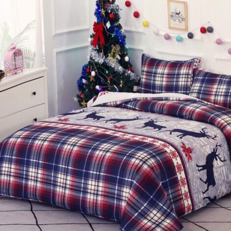 Housse De Couette Noël Champêtre 220x240cm + 2 Taies - Paysage Hivernal, Microfibre Douce