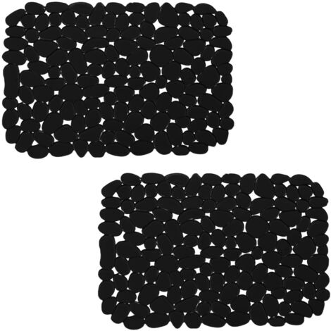 Lot de 2 Tapis Evier Cuisine, 40 x 30 cm, Tapis Evier à Faire Soi-Même pour Evier de Cuisine, Tapis D'évier à Drainage Tapide pour Vaisselle, Verrerie, Légumes. Noir