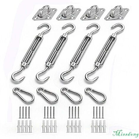 Kit de Fixation pour Voile D'ombrage, Acier Inoxydable Soleil Voile D'ombrage Kit de Fixation pour Triangle et Carré, D'ombrage Accessoires de Fixation,Kit de Fixation pour auvent de Jardin (1/5)