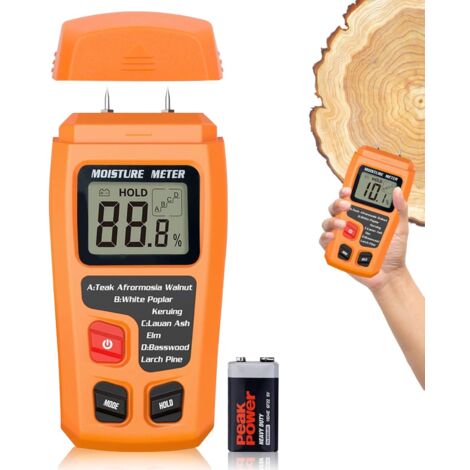 Testeur Humidité Bois, Humidimètre pour Bois de Chauffage avec LCD Rétroéclairé, Humidimètre Bois Cloison, 4 Modes de Mesure, Détecteur de Fuites À Broche pour Murs Caravanes Bûches
