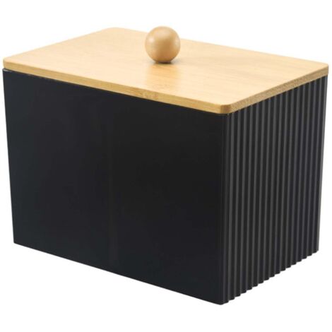Distributeur Coton Tige, Boite Coton Tige, Boîtes de Rangement en Acrylique, Boite Rangement Noir Coton Tige Bois, Rangement Coton Demaquillant pour Salle Bain Coiffeuse Salon