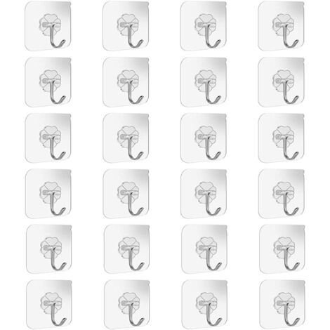 Lot de 24 crochets muraux et de plafond adhésifs et résistants pour salle de bains et cuisine, 10 kg (max), avec crochets en acier inoxydable, sans clous, pour serviette de bain