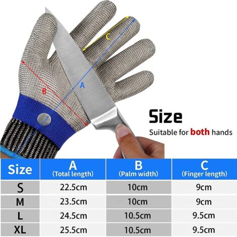 Gants Anti-Coupure Niveau 9, Protection Cuisine Et Huître, Maille Acier Inoxydable Pour Boucher Decoupe De Viande Taille L 88604187