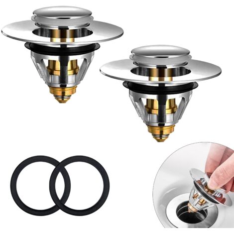 Bouchon de lavabo Pop Up avec Filtre Anti-Clogging, Bouchon de Vidange Unversel, Bonde pour Lavabo à Poser, Bonde pour Baignoire (2 Pièces, 34-38 mm)