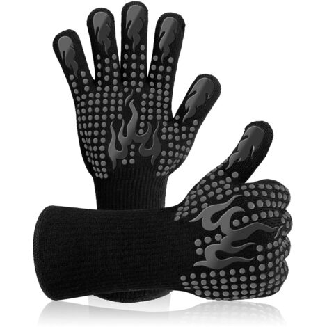Gant Barbecue, Gants Anti Chaleur, Universel Gants de Cuisine,Résistant à la Chaleur et Antidérapants Gants pour BBQ Grill Four Cuisine et Cheminée Noir (1/5)