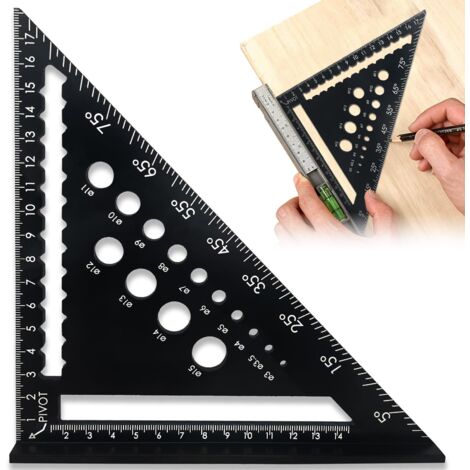 Equerre Menuisier 180mm, Equerre Charpentier, 45 90 Degres Rapporteur D'angle Menuisier pour Les Mesures du Travail du Bois, Mesure D'angle (Noir)