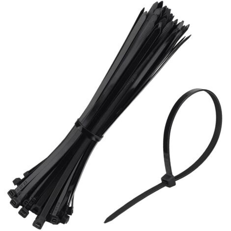 100 racines Serre cable,300 mm x 7,6 mm, Serflex Noir,serre cable plastique 300mm,serre cable plastique,Professionnelles Attache Câble, Adaptées à l'Industrie,Secteur des Câbles (Noires)