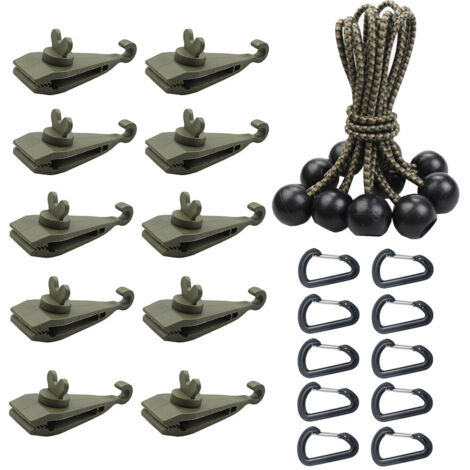 10 Pièces Cordons Élastiques avec Boules,  Tendeur Boule pour Bâche, Tente, Camping, Pavillon, Rideaux Harnais d’Extension(10 clips + 10 cordes + 10 boutons en plastique)