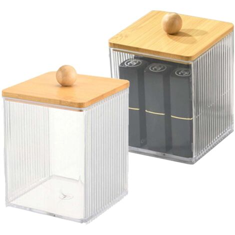 2pcs Distributeur Coton Tige, Rangement Coton Tige Transparent, Distributeur Coton Demaquillant, Organisateur Salle de Bain Rangement en Acrylique, Rangement et Organisation de La Salle de Bain