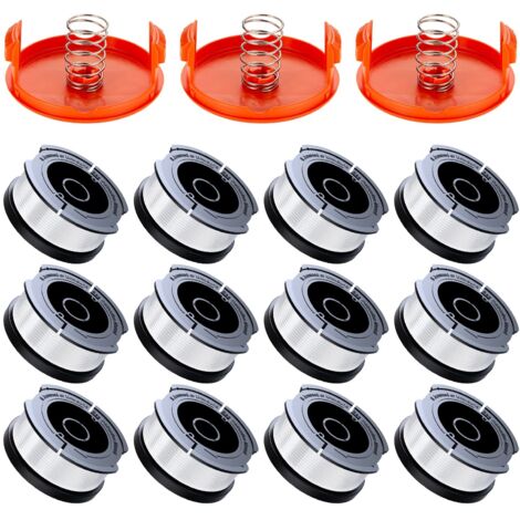 12 Pack Bobine Fil Coupe Bordure Compatible avec Black et Decker Coupe Bordures, A6481 A6485 1.65mm Bobine de Fil Debroussailleuse(12 Fil Coupe Bordure,3 Couvercle,3 Ressort)