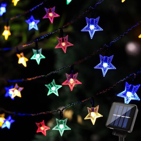 Guirlande lumineuse solaire d'extérieur, 50 LED 7 m, étanche, en forme d'étoile, pour Thanksgiving, décoration de Noël, convient pour chambre à coucher, jardin, terrasse (couleur) (1/5)