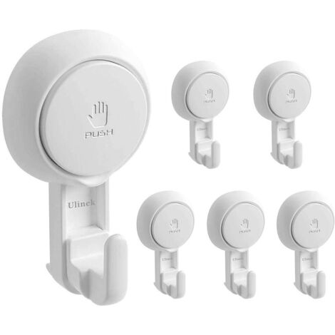 Lot de 6 Crochet Ventouse Mural Charge 5KG sans Perçage/Réutilisable/Rotation à 360 Porte Serviette Douche Torchon Plaque Couronne sur Cuisine/Salle de Bain, Crochet Plastique Blanc
