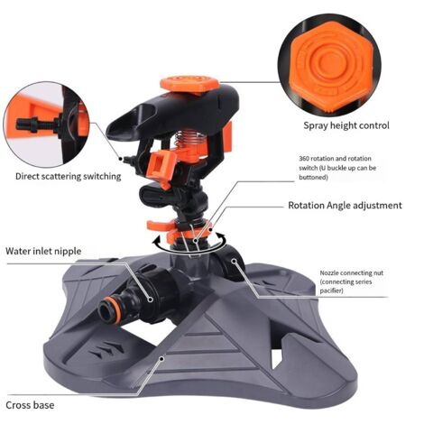 GRÜNTEK Asperseur Rotatif 360° Sur Pied - Arroseur Jardin Turbine 12,5m Connexion Série Pour Gazon Pelouse