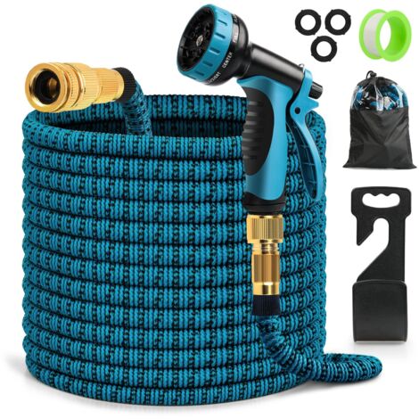 Tuyau d'arrosage extensible, flexible avec buse de pulvérisation 10 fonctions, tuyau d'arrosage rétractable pour lavage de voiture avec connecteur en laiton massif, 15 mètres