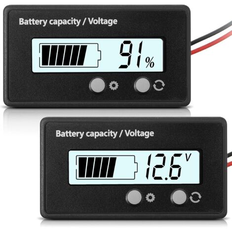 Compteur de Batterie DC 12V 24V 36V 48V 60V 72V 84V avec Alarme, Réglage Avant et Clé Commutation, Indicateur de Tension de Capacité de Batterie Plomb-Acide et Indicateur Batterie (Blanc) (1/5)