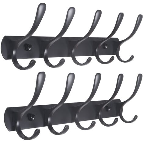 Lot de 2 porte manteau mural moderne avec 5 crochets, robuste, en métal, pour accrocher vêtements, manteau, chapeaux, vestes, sac à dos, noir