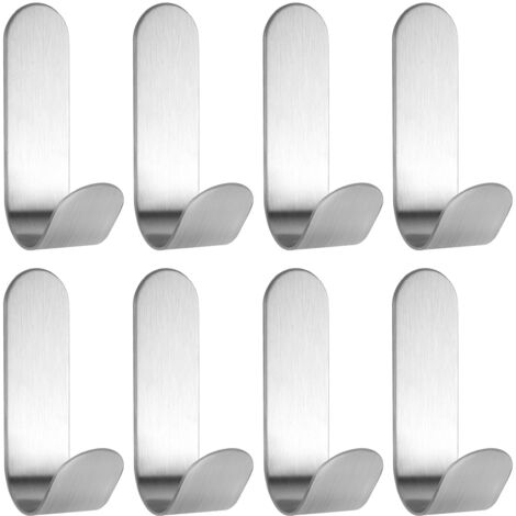 8 Pcs Crochet Adhesif Mural En Acier Inoxydable, Crochet Adhesif Mural, Largement Utilisés Dans La Cuisine, La Salle De Bain, Le Salon, Les Toilettes, Etc. (Couleurs primaires)