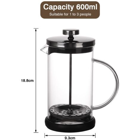 Petite Cafetière à Piston Française RAINBEAN 355 Ml – Pour 1 Tasse – 3 Niveaux De Filtration – Verre Borosilicate – Idéale Café Et Thé