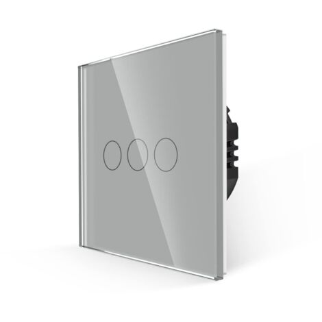 Interrupteur unipolaire, pas de fil neutre nécessaire, interrupteur de contrôle tactile avec panneau en verre gris, interrupteur mural moderne avec rétroéclairage LED, 3 boutons 1 voie