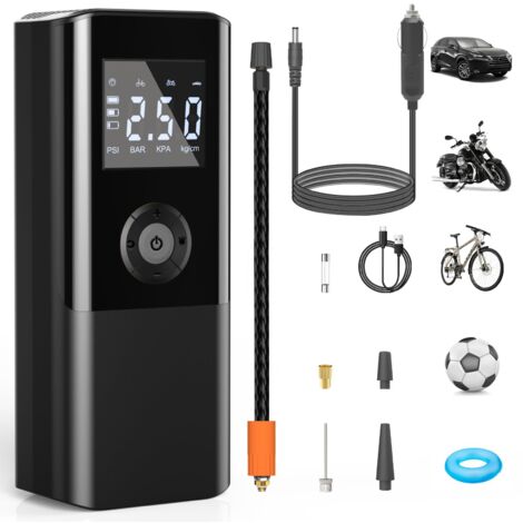 Mini Compresseur d’Air Portatif 150 PSI 4500 mAh Pompe à Air Électrique 12V DC Rechargeable Gonfleur Pneus Voiture avec Affichage Digital Lampe LED Charge USB pour Auto Moto Balle Extérieur