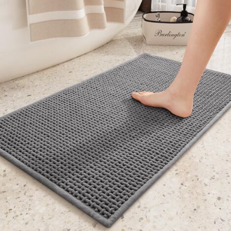 Tapis Salle de Bain Antidérapant 40 x 60 cm, Tapis de Bain Chenille Absorbant Séchage Rapide, Tapis Baignoire Doux Lavable pour Salle de Bain, Douche, Baignoire (Gris)