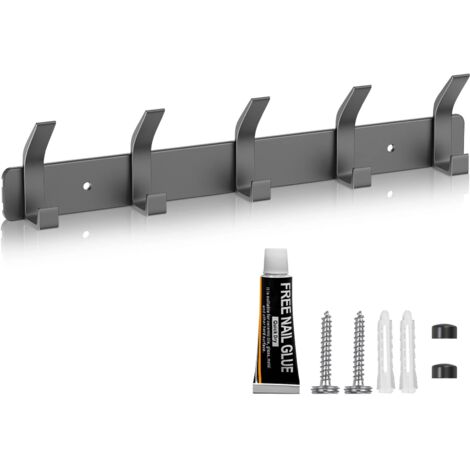 Porte Manteau Mural, Patere Murale 5 Crochets, Porte Manteau Salle De Bain, pour Porte-Manteau Porte-Serviettes Peignoir Salle de Bain Salle de Bain Entrée, Gris