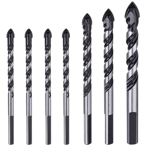 Lot de 7 forets de maçonnerie en carbure de tungstène pour porcelaine, carrelage, béton, mur de brique, verre, miroirs, plastique, maçonnerie et bois (6, 6, 6, 6, 8, 10, 12 mm) (1/5)
