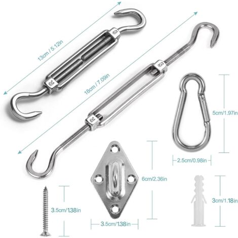 Kit Fixation Voile D’Ombrage Triangle/Carré/Rectangle – Acier Inox 304 Antirouille Heavy Duty