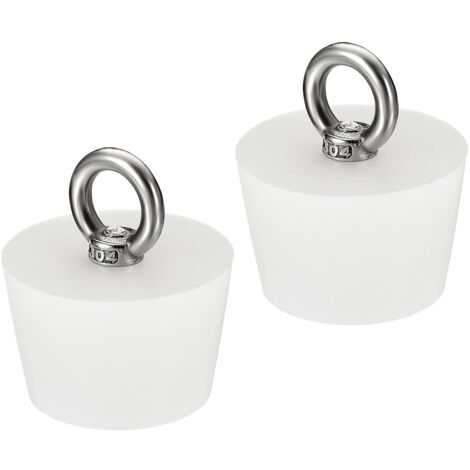 Bouchon Conique Bouchon en Caoutchouc de Silicone 37mm à 46mm Bouchon de Baignoire Solide avec Anneau pour Tubes à Essai, Conduite d'Eau, Trou de Drainage, Blanc 2 Pièces