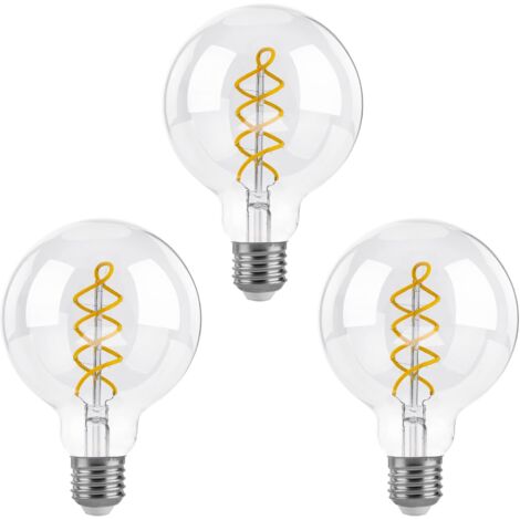 Dimmable Ampoules LED E27, G80 Vintage LED à Filament Spirale Ampoule Décorative, 6W(équivalent 40W), Blanc Chaud 2700K, 550LM, Verre transparent, Lot de 3