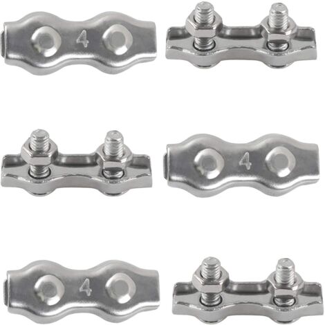 M4 Duplex Clips Serre-câbles en Acier Inoxydable 304 Pinces Duplex pour Filin pour Câble Métallique Voiles de Soleil Suspendues Patio Fixe 6pièces
