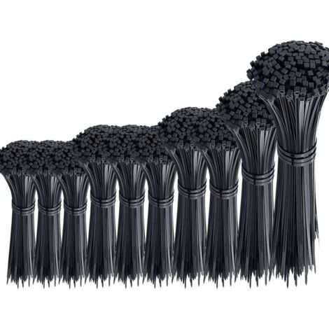 Lot de 1000 attaches de câble noires attaches de câble en plastique lourd attaches de câble en nylon assortiment d'attaches à glissière 100/150/200/250/300 mm longueur 3/4 mm largeur