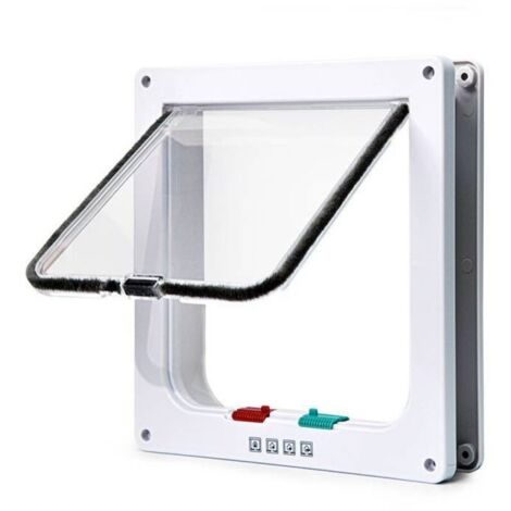 Chatière pour Chat avec magnétique à 4 voies , porte pour animaux de compagnie pour chats et petits chiens, 23.5 x 25 x 5.5cm L blanc pratique pour l'installation chatières et portes manuelles