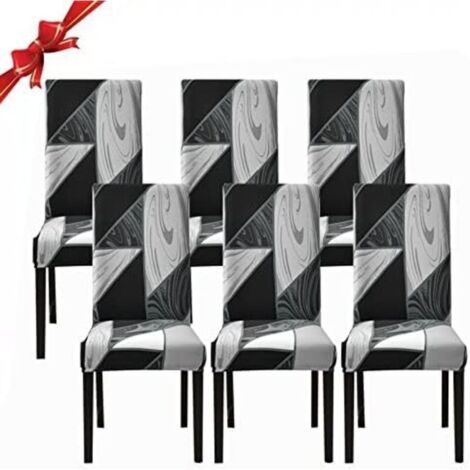 Lot de 6 housses de chaise de salle à manger extensibles (noir géométrique, lot de 6), housses de chaise lavables universs, housses de chaise faciles à nettoyer pour décor de salle à manger d'hôtel, r