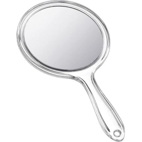 1pc Miroir Transparent avec Poignée Miroir à Main Double Face Portable Miroir avec Manche en Plastique Miroir à Main Transparent Grossissant 1x/ 2X Miroir de Maquillage de Forme Arrondie