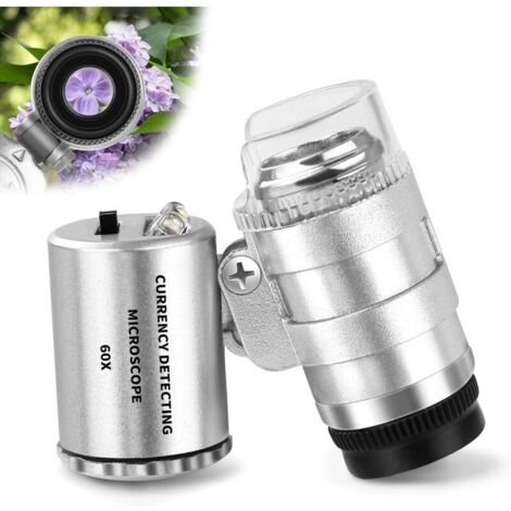 Loupe de bijoutier 60X avec lumière - Mini microscope de poche - Loupe en pierres précieuses avec lumière LED/UV - Loupe grossissante - Trichome pour travail étroit, bijoux, pièces de monnaie