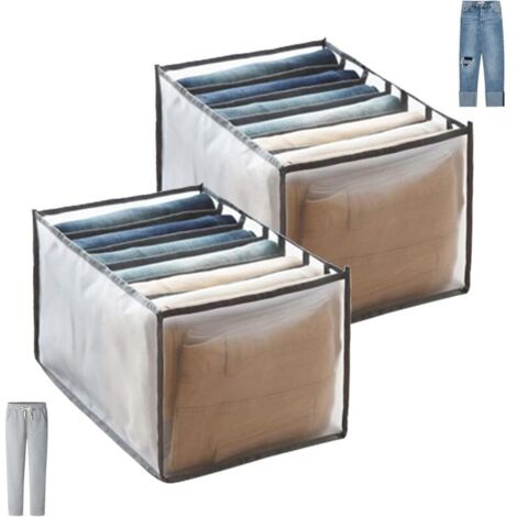 2 Pcs Jeans Organisateur Rangement Pantalon De Tiroir Armoire Pliable En Maille, Séparateurs De Boîte Placard De Penderie Grande Capacité Pour Rangement À Tiroirs Vetement Pantalon Gris