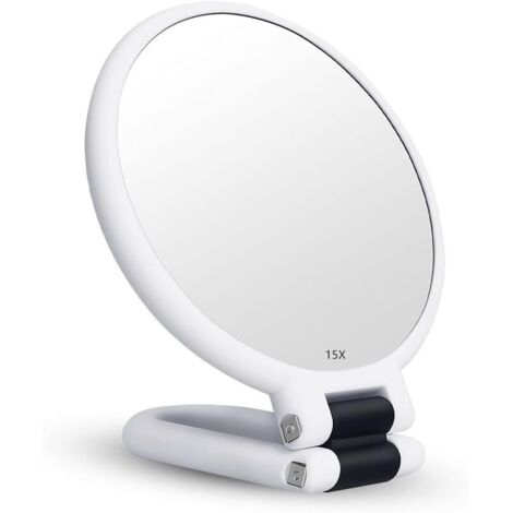 Miroir Grossissant x15 Double Face Miroir Pliable avec Poignée, Miroir de Maquillage à Main Miroir à Palette de Coiffeurs Miroir Pliant Utilisé pour Divers Détails de Maquillage (blanc)