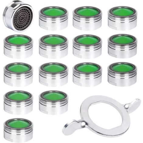 15pcs Mousseur Robinet, Acier Inoxydable Aérateur de robinet M24 avec filtre en ABS, Economiseur d'Eau Embout Brise Jet Robinet Cuisine et Salle de Bain Matériel+15 joints et 1 Clé Argent