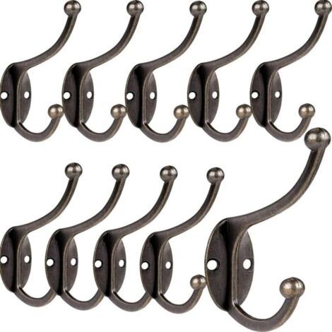 Lot de 10 crochets muraux vintage en métal – Support 15 kg – Installation facile avec vis – Pour salle de bain, cuisine, entrée (1/5)