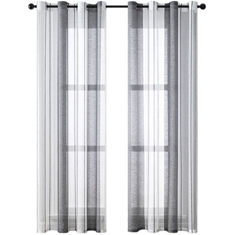 Rideaux Transparents à Oillets - Voile à Rayures - Rideau Décoratif