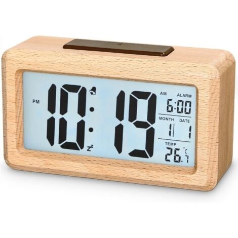 Réveil en Bois Dussdote - Réveil Électronique - pour Chambre, Bureau, Maison, École, Dortoir - Bois Naturel