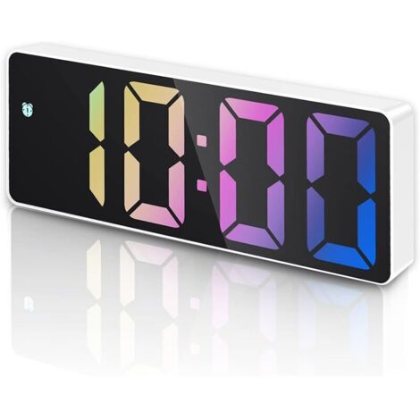 Réveil Numérique - Horloge Digitale avec Écran LED Affichant Température et Date - Fonction Snooze, Alimentation USB/Batteries, Commande Vocale Possible - Design Blanc avec Chiffres Colorés