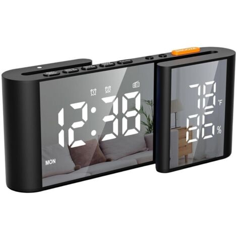 Radio-Réveil Numérique pour Chambre - Grand Écran LED avec Variateur de Luminosité, Radio FM de Chevet avec Minuteur de Sommeil, Affichage de la Température, Volume Réglable, Fonction Snooze - Port US