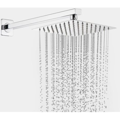 Tête de Douche Carrée Inox 20cm - Économe en Eau, Jet Pluie, Filetage 1/2", Rotative 360°, Inclinable, Installation Facile