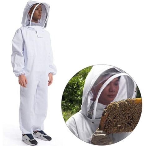 Combinaison d'apiculteur professionnelle pour hommes et femmes, taille élastique, en coton doux, avec gants et capuche ventilée (XL)