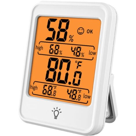 Nouveau thermomètre hygromètre électronique numérique d'intérieur pour la maison, version anglaise, modèle neutre-MC41 blanc (avec rétroéclairage) + pile incluse.