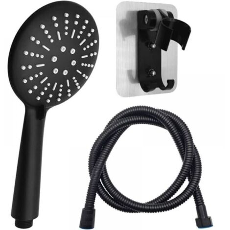 Set Douche Noir 3 Vitesses - Panneau Large [12cm] + Tuyau Noir 1,5m + Base Aluminium Sans Percage